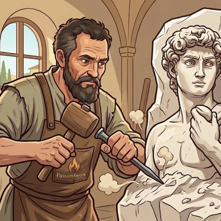 Michelangelo en David visie van Passion4work